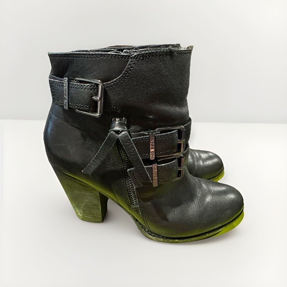 Gianni Bini Booties Westonn black leather booties buckle short boots sz 9‎